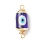 Handmade Evil Eye Lampwork Connector Charms, Column Links, with Golden Plated Brass Double Loops