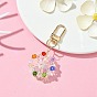 Flat Round Glass Pendant Decorations, Alloy Swivel Clasps Charms for Bag Key Chain Ornaments
