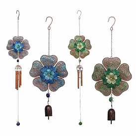 Flower Glass Hanging Ornaments, Aluminum Tube Tassel Wind Chime for Home Outdoor Decoration