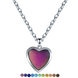 Luminous Resin Heart Pendant Necklace, Glow In The Dark 304 Stainless Steel Jewelry for Women