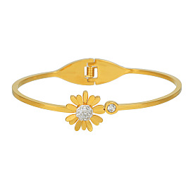 Daisy Stainless Steel Bracelet with Diamond Opening Fashion Bracelet - Non-fading, Flower Bracelet.