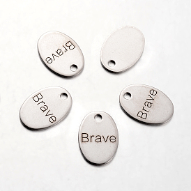 Spray Painted 201 Stainless Steel Pendants, Oval with Word Slave, 17x12x1mm, Hole: 2mm