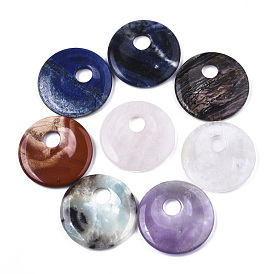 Natural Mixed Gemstone Pendants, Disc/Flat Round