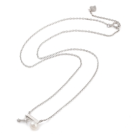 925 Sterling Silver Necklace, Pearl and Star with Single Cubic Zirconia Pendant Necklaces
