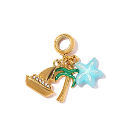 Лето 304 подвески из нержавеющей стали с эмалью, подвеска в виде паруса, кокосовой пальмы и морской звезды., со стразами, долгоиграющий, ионное покрытие (ip), реальный 18 k позолоченный