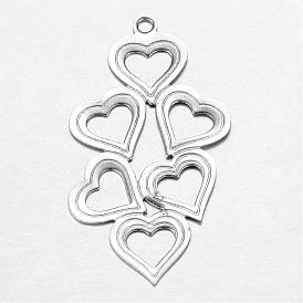 201 Stainless Steel Pendants, Heart with Heart