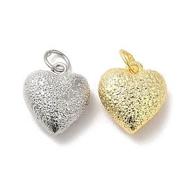 Rack Plating Brass Charms, with Jump Ring, Cadmium Free & Lead Free, Long-Lasting Plated, Puffed Heart Charm, Textured