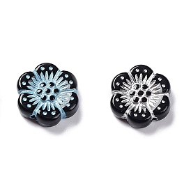 Black Opaque Acrylic Beads, Metal Enlaced, Flower