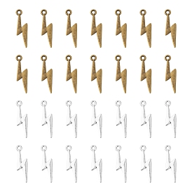40Pcs 2 Colors Tibetan Style Alloy Pendants, for Jewelry Making, Lightning Bolt