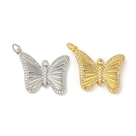 Rack Plating Brass Micro Pave Cubic Zirconia Pendants, with Jump Ring, Cadmium Free & Lead Free, Long-Lasting Plated, Butterfly
