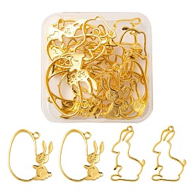 16Pcs 2 Style Zinc Alloy Open Back Bezel Pendants, For DIY UV Resin, Epoxy Resin, Pressed Flower Jewelry, Rabbit