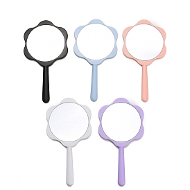 Пластиковое ручное зеркало с цветочным узором, портативное круглое зеркало для макияжа с ручкой