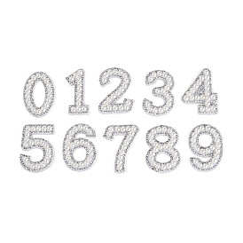 10шт. нашивок из АБС-пластика с имитацией жемчуга, страз и тканевых цифр, кремово-белые