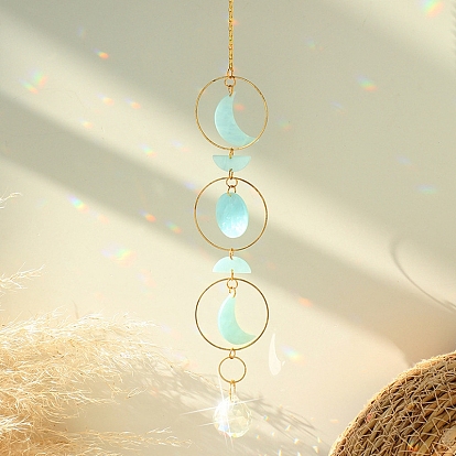 Acrylic Moon Phases Hanging Ornaments, Metal Ring and Glass Teardrop Charm Suncatchers for Home Car Decorations