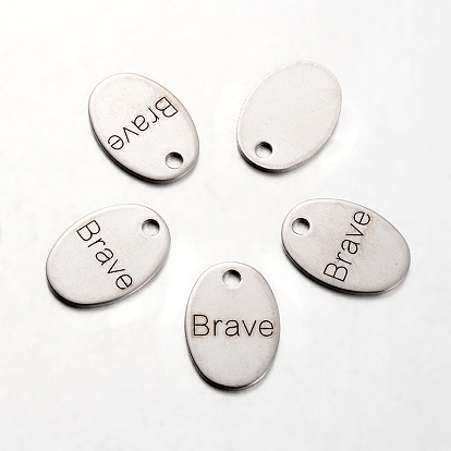 Spray Painted 201 Stainless Steel Pendants, Oval with Word Slave, 17x12x1mm, Hole: 2mm