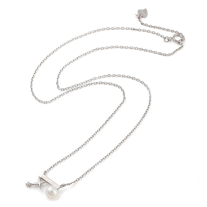 925 Sterling Silver Necklace, Pearl and Star with Single Cubic Zirconia Pendant Necklaces