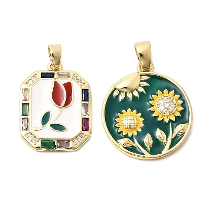 Латуни циркония кубической подвески, с эмалью, без свинца и без кадмия, долговечный, цветочным узором, реальный 18 k позолоченный