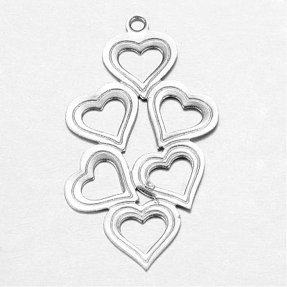 201 Stainless Steel Pendants, Heart with Heart