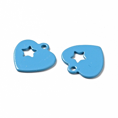 Spray Painted 201 Stainless Steel Charms, Heart with Star Pattern