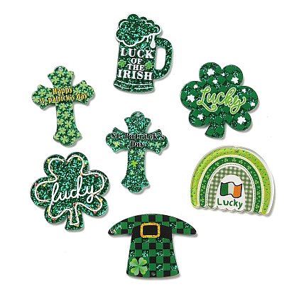 Saint Patrick's Day Theme Acrylic Pendants, with Glitter Powder