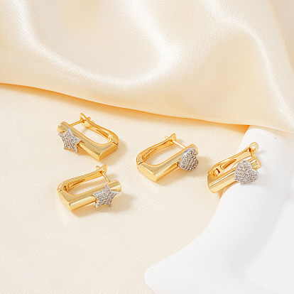 Серьги-кольца из латуни с прозрачным кубическим цирконием, золотые