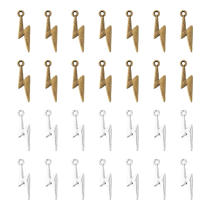 40Pcs 2 Colors Tibetan Style Alloy Pendants, for Jewelry Making, Lightning Bolt