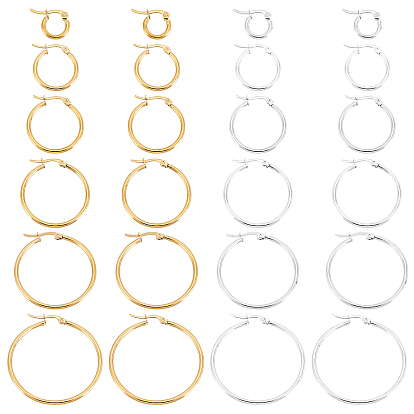24Pair 12 Style 304 Stainless Steel Huggie Hoop Earring for Women, Hypoallergenic Earrings