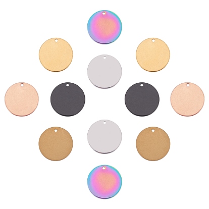 12 шт. 6 цвета вакуумное покрытие pvd 304 подвески из нержавеющей стали, штамповка заготовок тегов, плоско-круглые