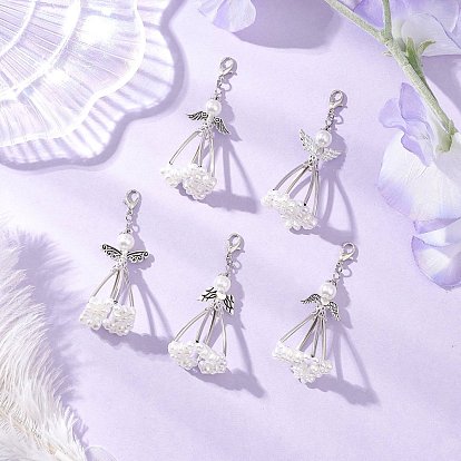 5шт. АБС-пластик, имитация жемчуга, подвесные украшения, ангел, с акриловой, сплав тибетского стиля и железо