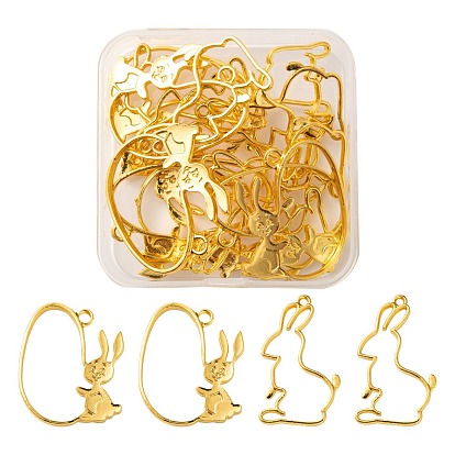 16Pcs 2 Style Zinc Alloy Open Back Bezel Pendants, For DIY UV Resin, Epoxy Resin, Pressed Flower Jewelry, Rabbit