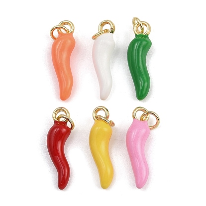 Латунь эмаль подвески, рог изобилия / итальянский рог корничелло амулеты, с прыжковых колец, золотые, стойки покрытие, без кадмия и без свинца, долговечный