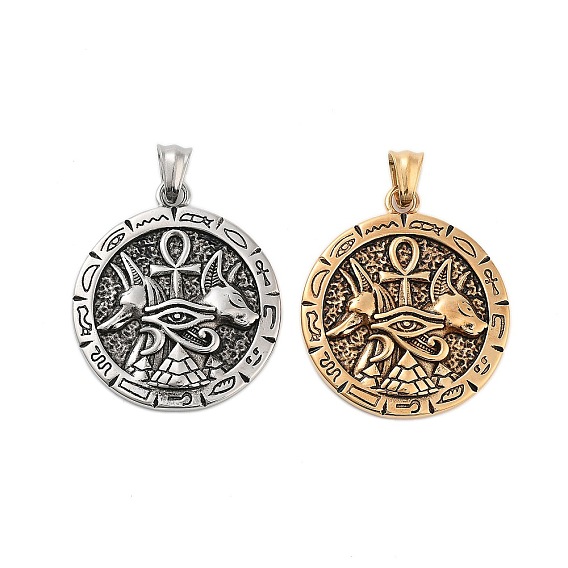 304 подвески из нержавеющей стали, плоский круг с анубисом и египетским крестом анкх и глазом горуса