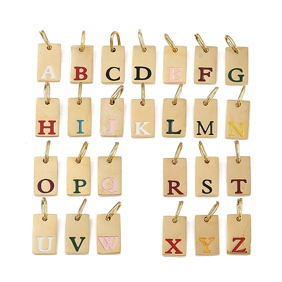 26шт. 304 эмалированные подвески из нержавеющей стали, прямоугольник с подвесками-буквами, с целью перехода в кольце