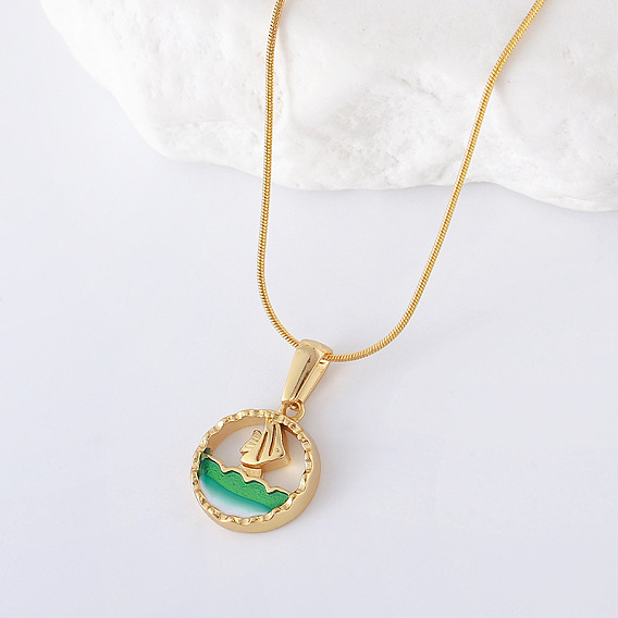 3 шт океан нержавеющая сталь эмаль плоские круглые с парусником кулон ожерелья для женщин, золотые