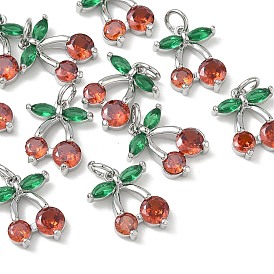 SHEGRACE Brass Colorful Cubic Zirconia Charms, Cherry Charms, Cadmium Free & Lead Free & Nickel Free