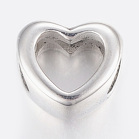 304 acier inoxydable perles européennes, Perles avec un grand trou   , coeur avec creux