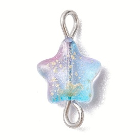 Verbinder-Anhänger aus sprühlackiertem Glas mit Sternenmotiv, mit Edelstahlfarbe beschichtet 304 Edelstahlschlaufen