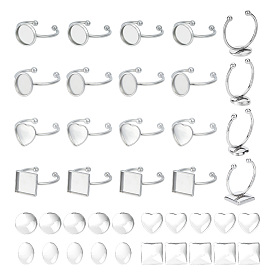 Набор для самостоятельного изготовления пустого кольца-манжеты, включая 304 компоненты с открытым кольцом из нержавеющей стали, Кабошоны из стекла, сердце, квадрат и овал