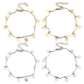 4 шт. 4 стили железные браслеты на ногу в форме бабочки и сердца с волнистыми перекладинами для женщин