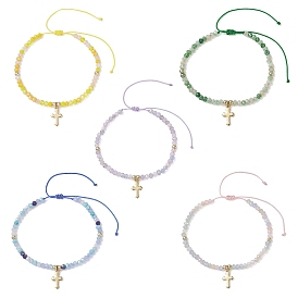 04 браслеты с подвесками в виде маленького крестика из нержавеющей стали, браслеты из плетеных стеклянных бусин рондель для женщин