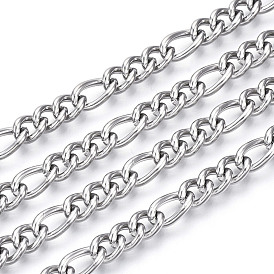 304 Stainless Steel Curb Chains, Figaro Chains, with Spool, Unwelded