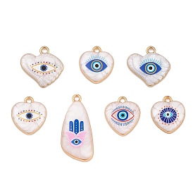 Alloy Enamel Pendants, Golden, Heart with Hamsa Hand & Evil Eye Charm