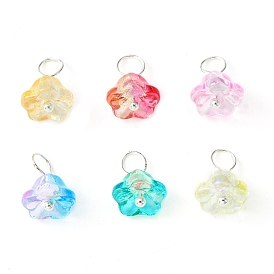Glass Flower Charms, with Brass Jump Rings