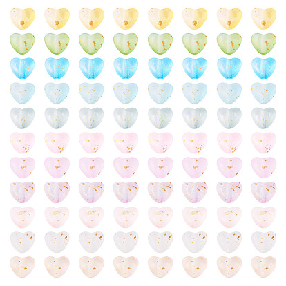 110 шт. 11 цветные матовые прозрачные акриловые бусины, сердце, с золотой фольгой и блестящими бусинами