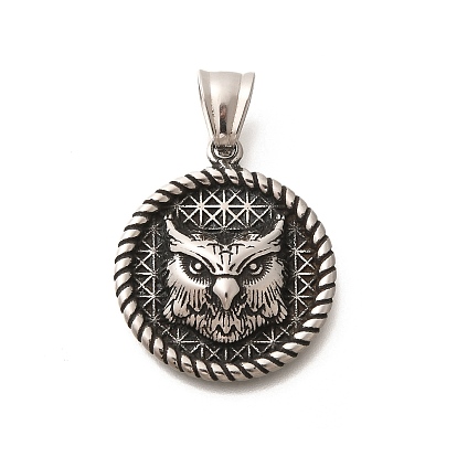 304 подвески из нержавеющей стали, плоские круглые с совой рисунком