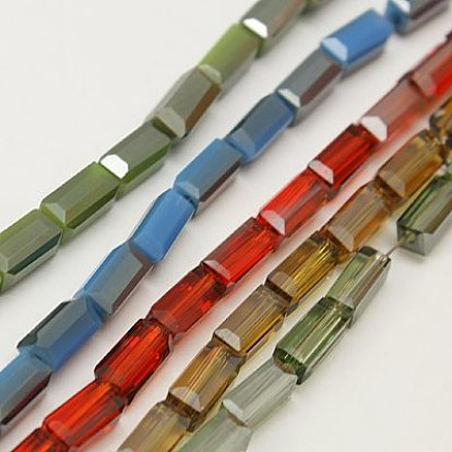 Electroplate Glass Beads Strands, Faceted, Cuboid, 6x3x3mm, Hole: 1mm