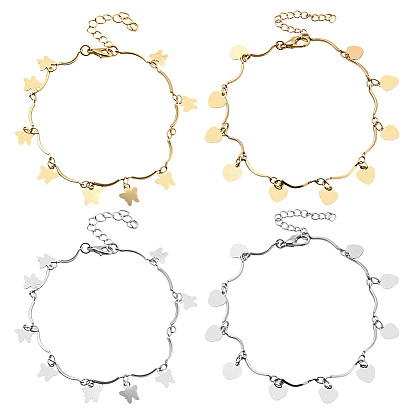 4 шт. 4 стили железные браслеты на ногу в форме бабочки и сердца с волнистыми перекладинами для женщин