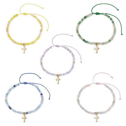 04 браслеты с подвесками в виде маленького крестика из нержавеющей стали, браслеты из плетеных стеклянных бусин рондель для женщин