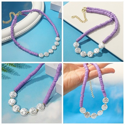 Colorful summer clay pearl necklace - unique design, turquoise, fashionable collarbone chain.