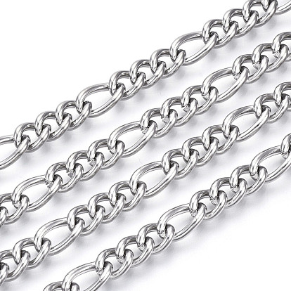 304 Stainless Steel Curb Chains, Figaro Chains, with Spool, Unwelded